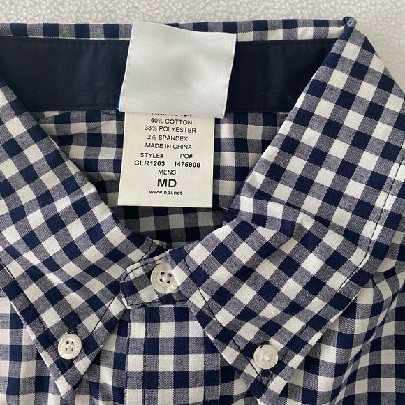 HPI Shirt Men's Medium Navy & White Check Button Up Short Sleeve MINT‼️ # - Picture 6 of 10